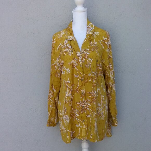 Free People We the Free "It's A Vibe" Yellow Lagenlook Long Sleeve Shirt Medium - Picture 8 of 8